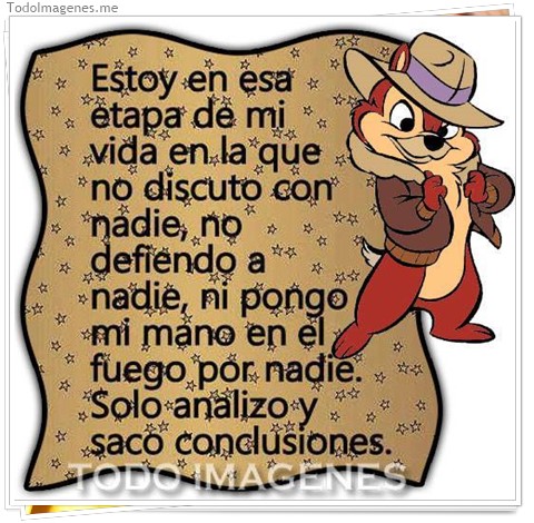 imagen de Estoy en esa etapa de mi vida en la que no discuto con nadie, no defiendo a nadie, ni pongo mi mano en el fuego por nadie, Solo analizo y saco conclusiones