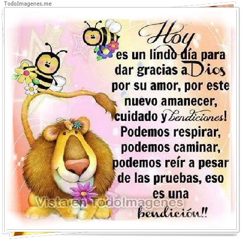 imagen de Hoy es un lindo día para dar gracias a Dios por su amor, por este nuevo amanecer, cuidado y Bendiciones! Podemos respirar,podemos caminar,podemos reír a pesar de las pruebas,eso es una bendición!!