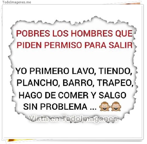 imagen de POBRES LOS HOMBRES QUE PIDEN PERMISO PARA SALIR. YO PRIMERO LAVO, TIENDO, PLANCHO, BARRO, TRAPEO, HAGO DE COMER Y SALGO SIN PROBLEMA...